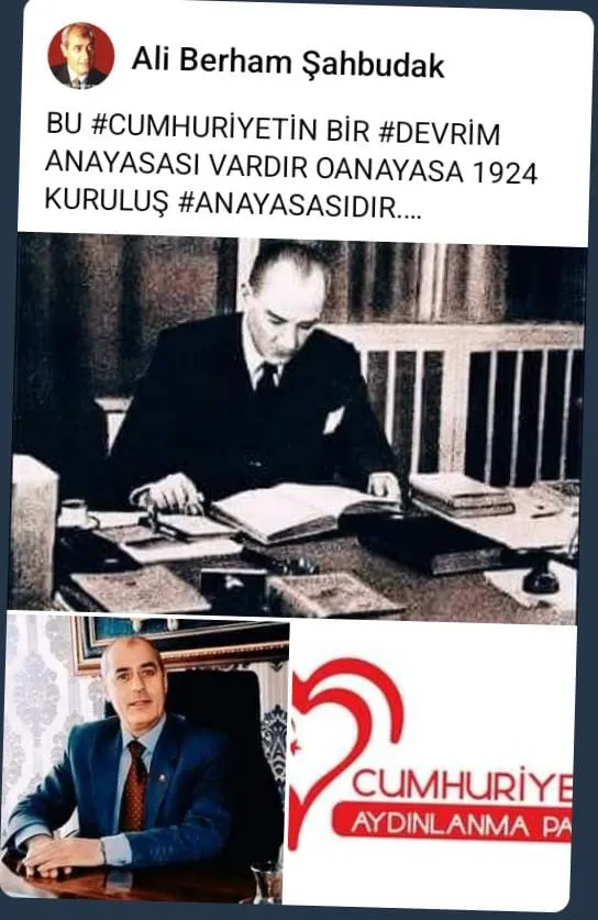 BU CUMHURİYETİN BİR DEVRİM ANAYASASI VARDIR OANAYASA 1924 KURULUŞ ANAYASASIDIR.