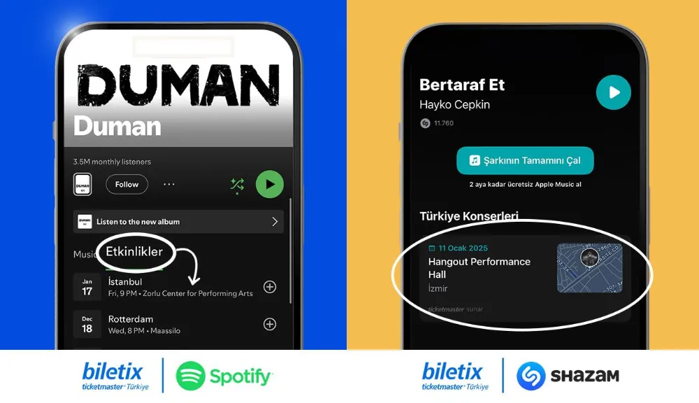 Biletix, Spotify ve Shazam İş Birliğiyle Müzikseverlere Yepyeni Bir Deneyim Sunuyor.
