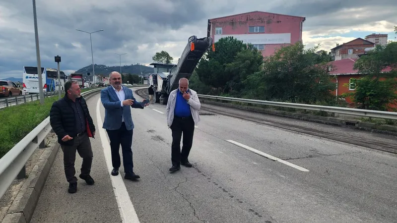 Karadeniz sahil yolu piraziz geçişi yeniden asfaltlanıyor