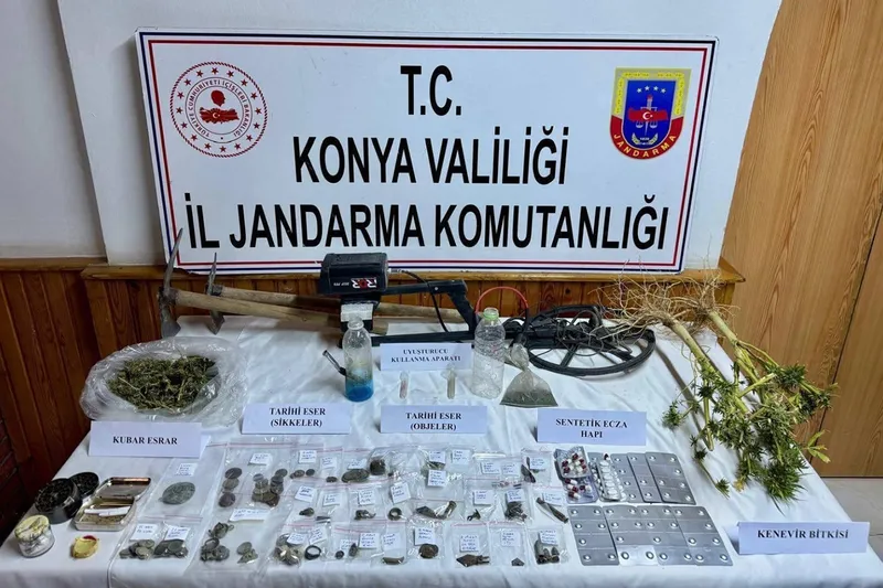 Konya Ereğli’de uyuşturucu ve tarihi eser operasyonu