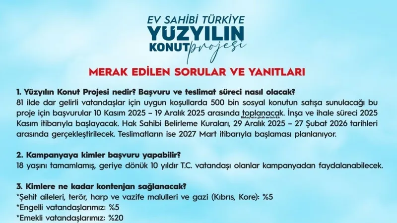 Bakanlık’tan ‘Yüzyılın Konut Projesi’nde merak edilen sorulara yanıtlar 