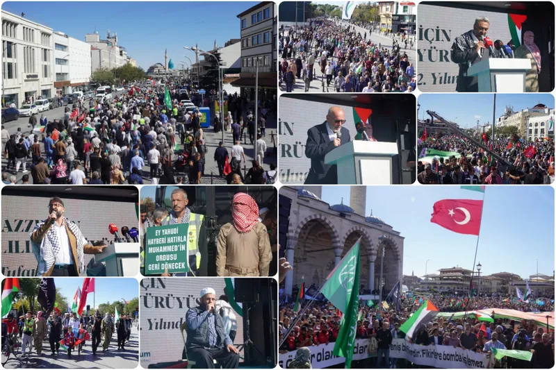 Konya’da Aksa Tufanı Operasyonu’nun 3. yılı dolayısıyla binlerin katılımıyla yürüyüş gerçekleştirildi