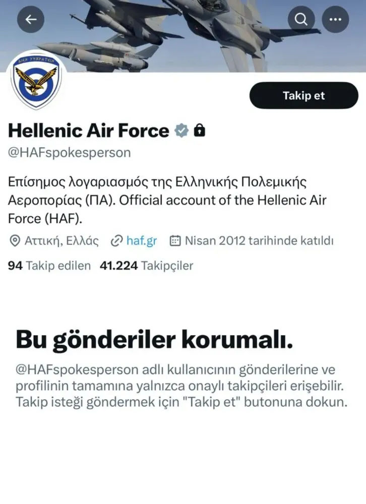 Provokatif Paylaşımın Ardından “Geri Vites”: Hellenic Air Force Resmî X Hesabı Kilitlendi