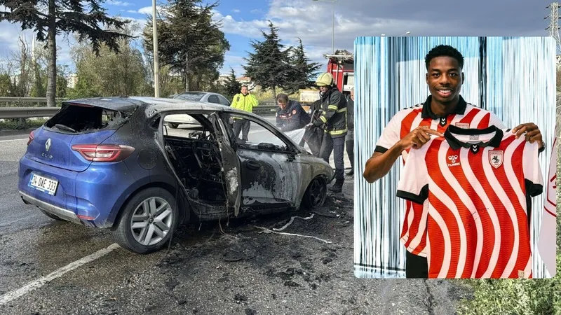 Samsunsporlu futbolcu Musaba’nın aracı seyir halindeyken alev aldı