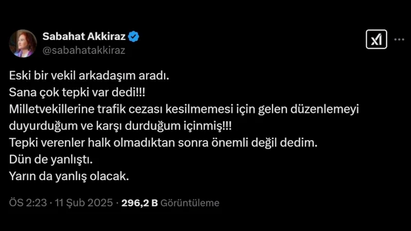 Sabahat Akkiraz’dan milletvekili trafik cezası muafiyetine tepki: 