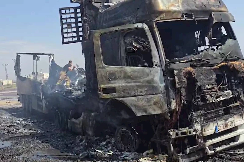 Cizre-Nusaybin yolunda yanan tır küle döndü
