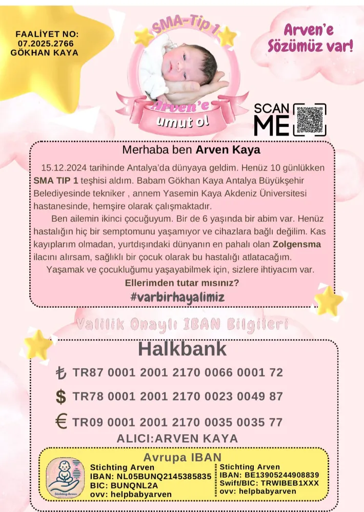 SMA Tip 1 Hastası Arven Kaya Bebeğe Umut Olalım ! 