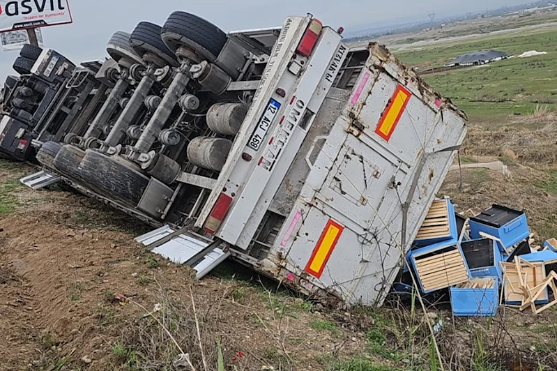 Arı kovanı yüklü tır devrildi: Sürücü yaralandı