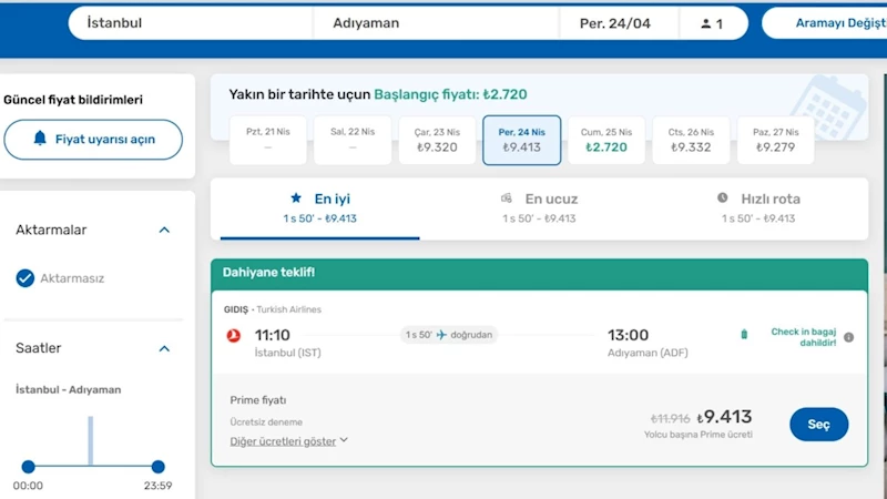 Deprem sarsıntısı yetmedi, uçak fiyatları da sarstı: İstanbul-Adıyaman 11 bin 800TL 