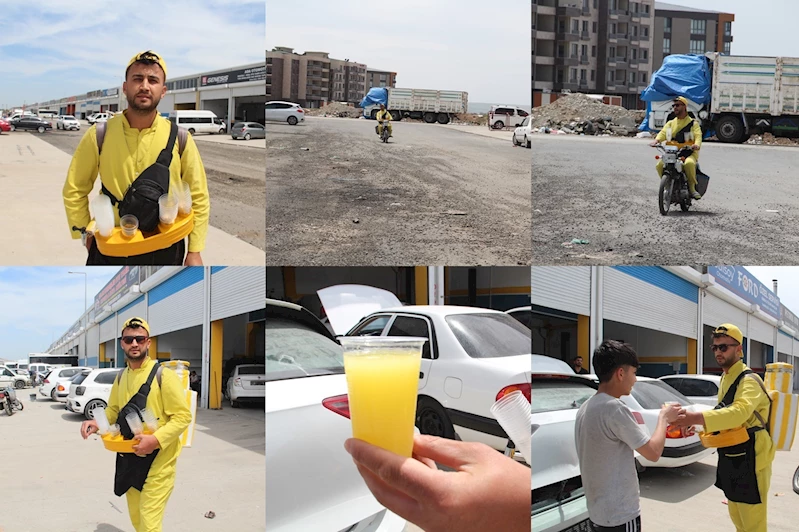 Motosiklet üstünde limonata satarak geçimini sağlıyor