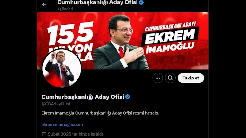 CHP’nin tutuklu adayı Ekrem İmamoğlu için resmi X hesabı açıldı 