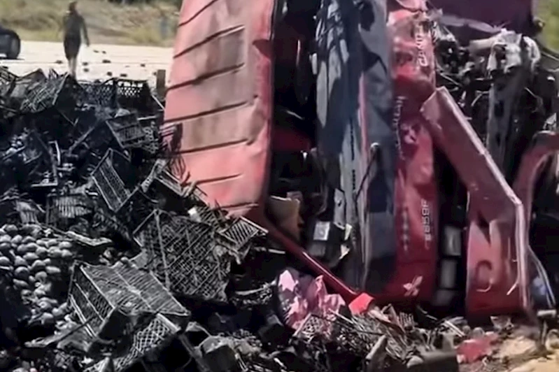 Meyve yüklü kamyon devrildi: Sürücü yaralandı