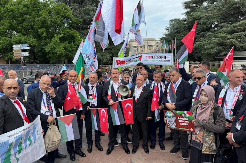 Türkiye öncülüğündeki uluslararası sendikalar BM önünde işgal soykırımını kınadı