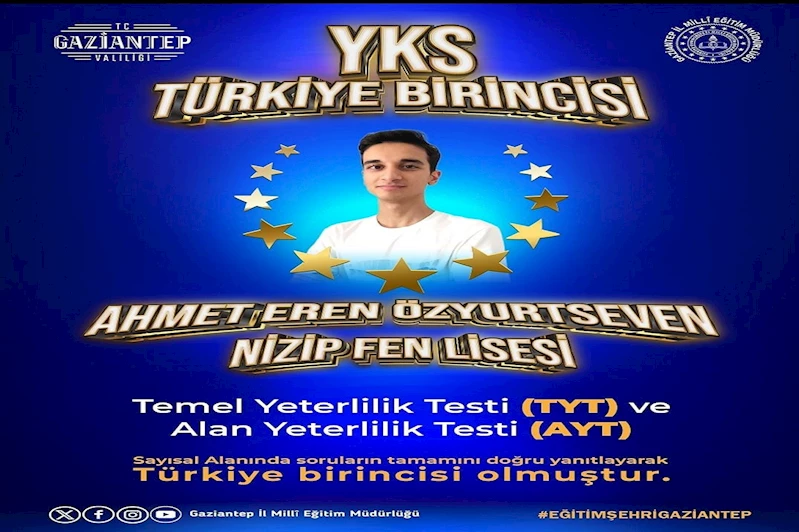 YKS 2025 Türkiye birincisi Gaziantep