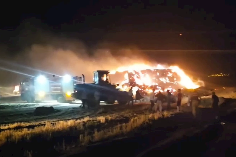 Siirt’te sıcak havanın etkisiyle samanlar alev aldı