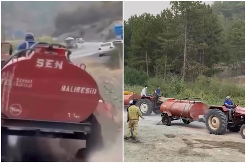 Yangına traktörle koştu: Patlayan tekerleğe rağmen durmadı