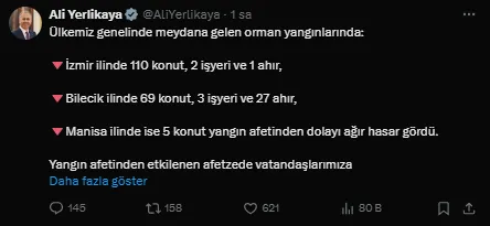 Bakan Yerlikaya: Yangınlardan Etkilenen Vatandaşlara 21,6 Milyon Lira Ödeme Yapıldı