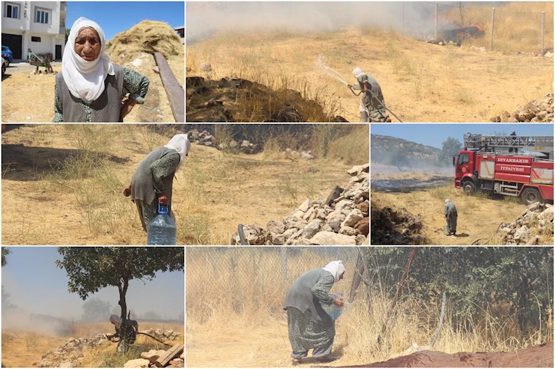 82 yaşındaki Hümeyra Teyze alevlere karşı su bidonlarıyla mücadele etti