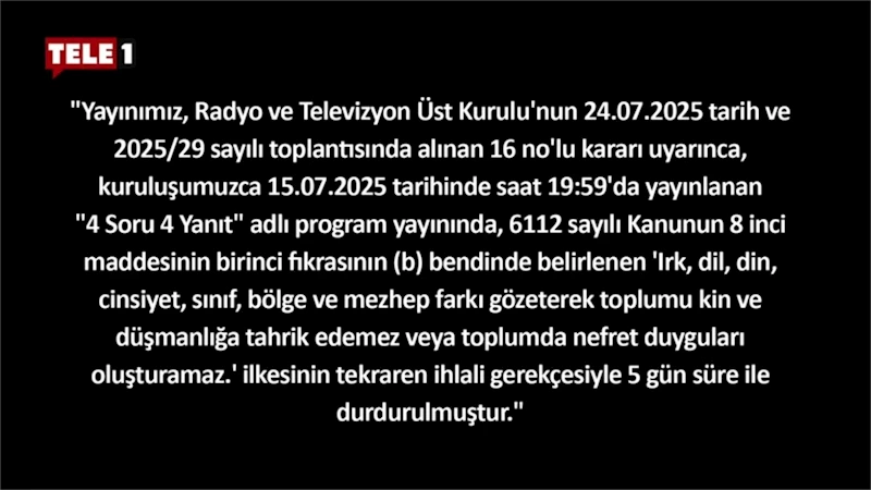 Türkiye’de Basın Özgürlüğü Tartışmaları: TELE1 Ekranları 5 Günlüğüne Karartıldı 
