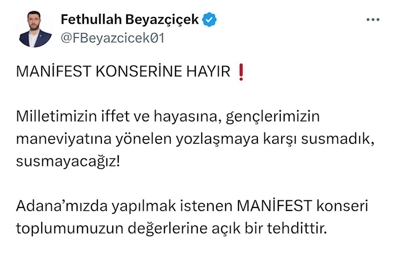 HÜDA PAR Adana İl Başkanlığından İptal edilen konser kararına destek